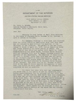 Collection of Correspondence Related to the Purchase of Allotted Land by Officials at the Fort...