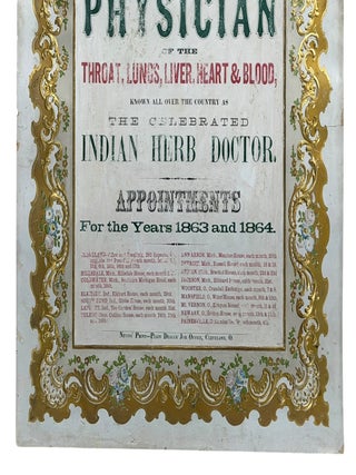 Prof. R.J. Lyons Physician of the Throat, Lungs, Liver, Heart & Blood, Known All Over the Country as The Celebrated Indian Herb Doctor. Appointments For the Years 1863 and 1864.