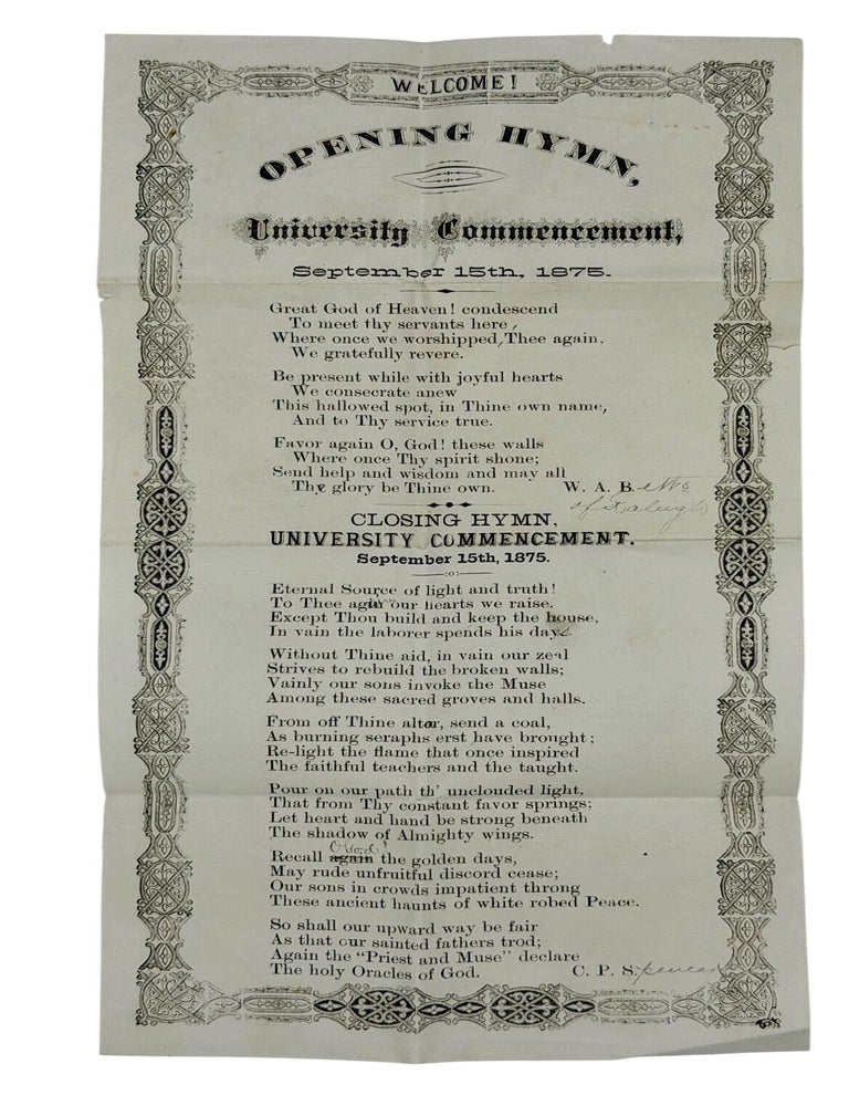 Item #15778 Opening Hymn, University Commencement, September 15th, 1875.