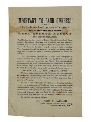 Important to Land Owners!! The Piedmont Land Agency of Virginia, The Oldest and Best Known Real...