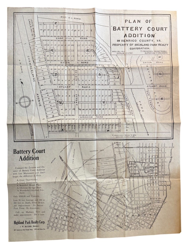 Item #15783 Plan of "Battery Court Addition" in Henrico County, Va. Property of Highland Park Realty Corporation.