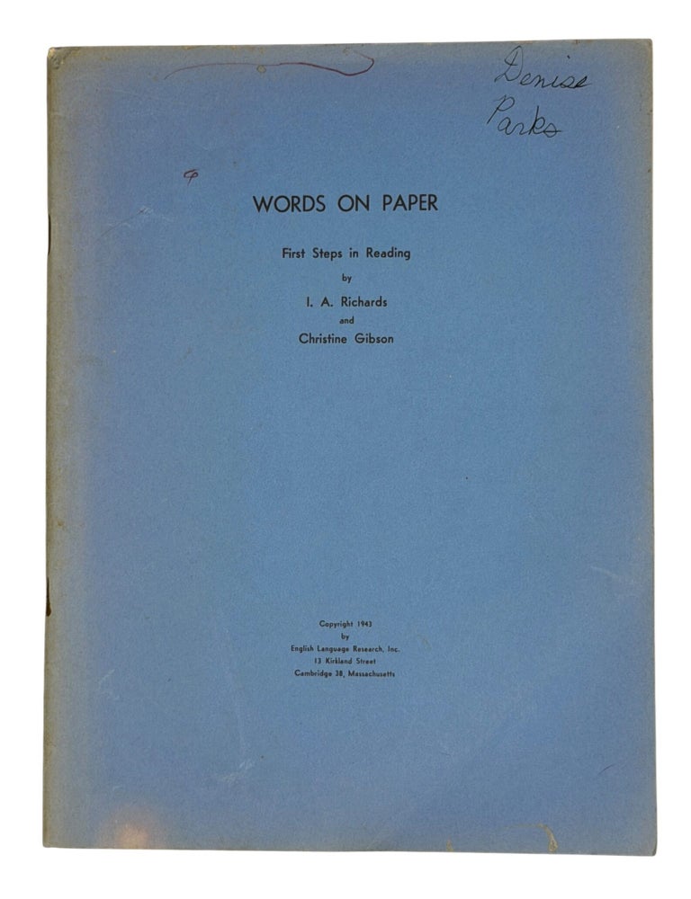 Item #15815 Words on Paper. First Steps in Reading. I. A. RICHARDS, Christine Gibson.