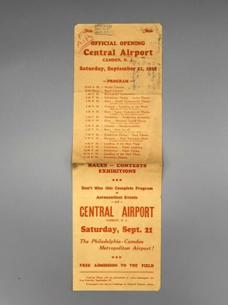 Item #6455 Official Opening Central Airport Camden, N.J. Saturday, September 21, 1929