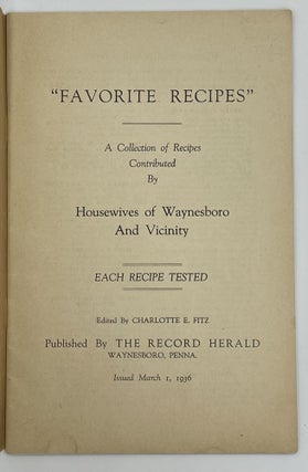 "Favorite Recipes" A Collection of Recipes Contributed By Housewives of Waynesboro And Vicinity